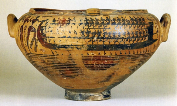 ancient pot dipicting the abduction of Helen